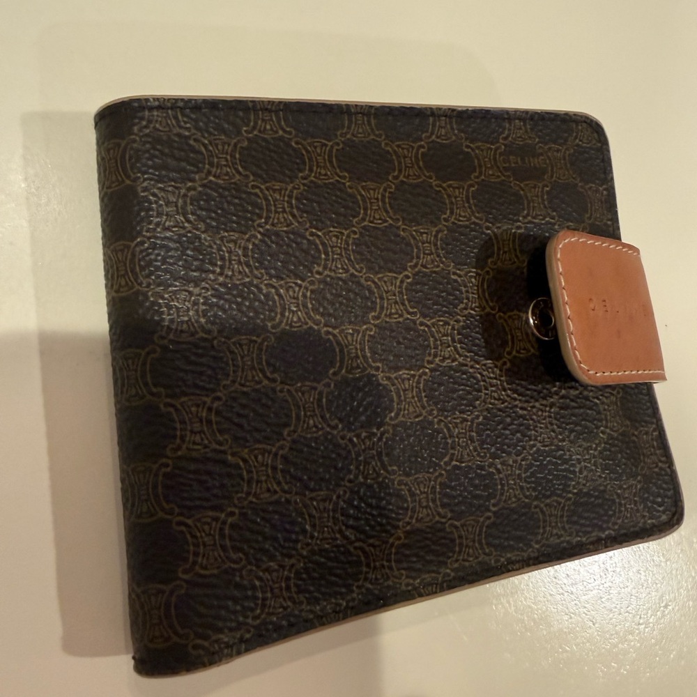 Very good Celine Triomphe Macadam Vintage Canvas Leather Wallet Bifold Compact - Picture 2 of 12